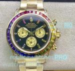 IPK Factory Replica Swiss Rolex Daytona Rainbow Diamond Bezel Yellow Gold Case Watch